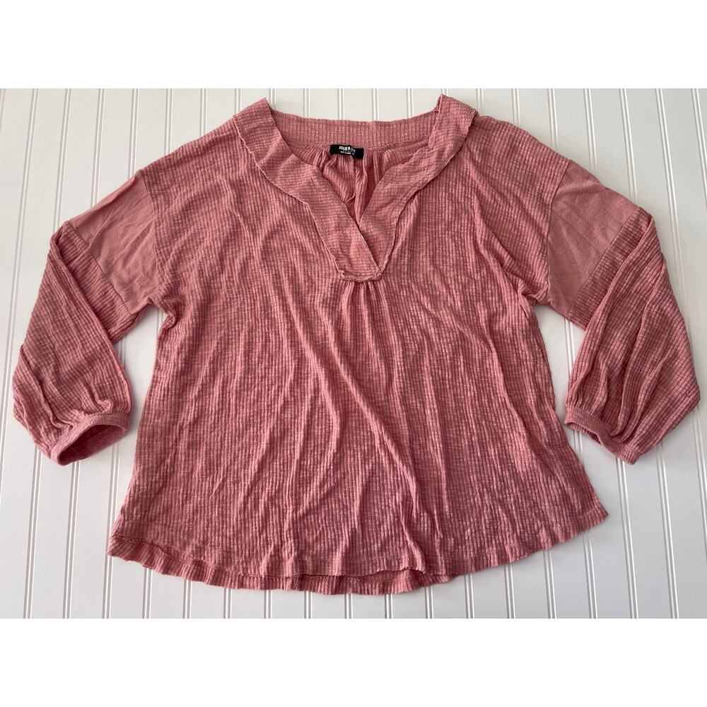 Jolie & Joy Pink Waffleknit Textured V Neck Tunic Top Shirt Size Women's 3X 3XL